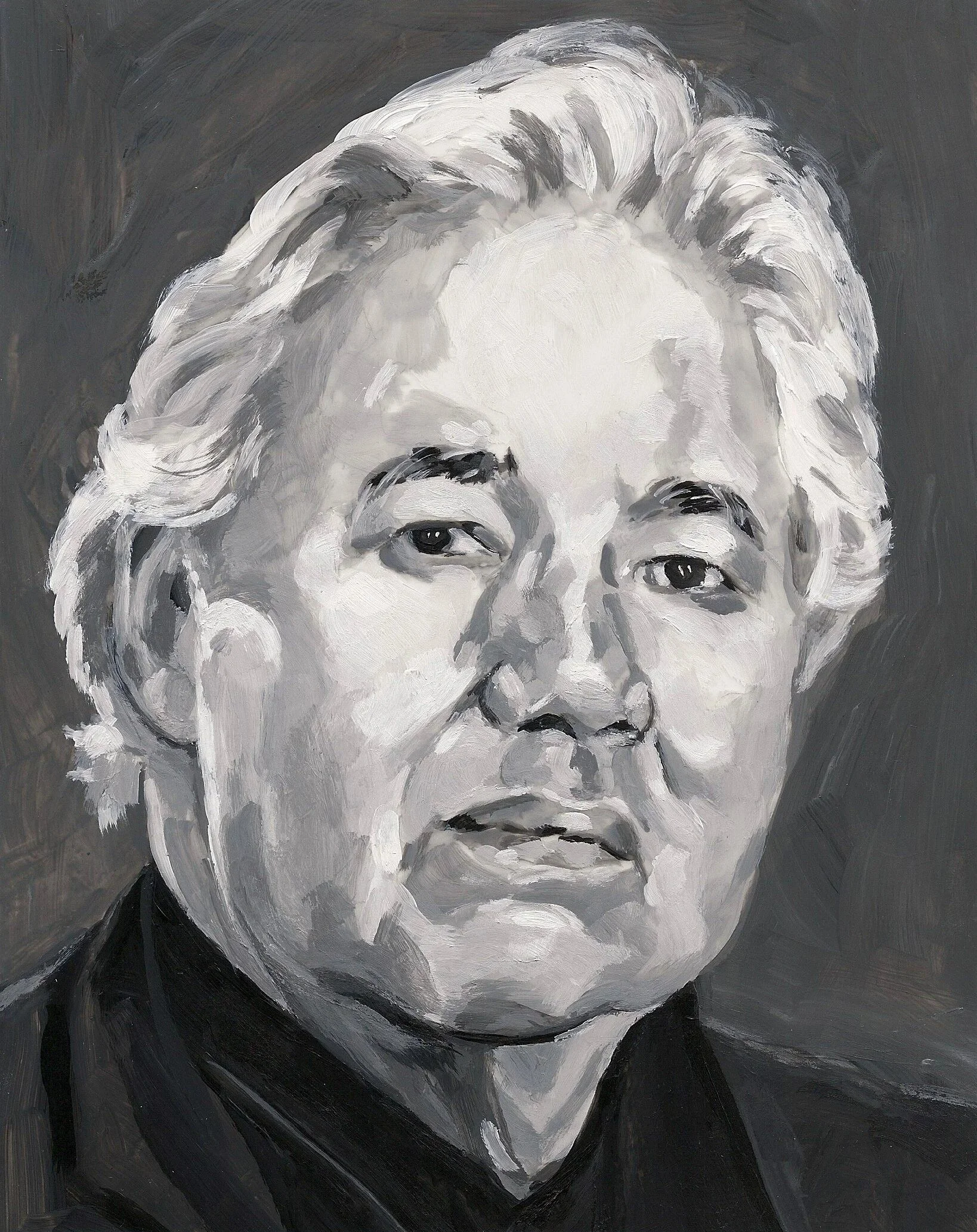 "Murray Sinclair" (Senator and Chairman of the Indian Residential Schools Truth and Reconciliation Commission), acrylic on mylar on wood panel 5.5 x 7 inches
