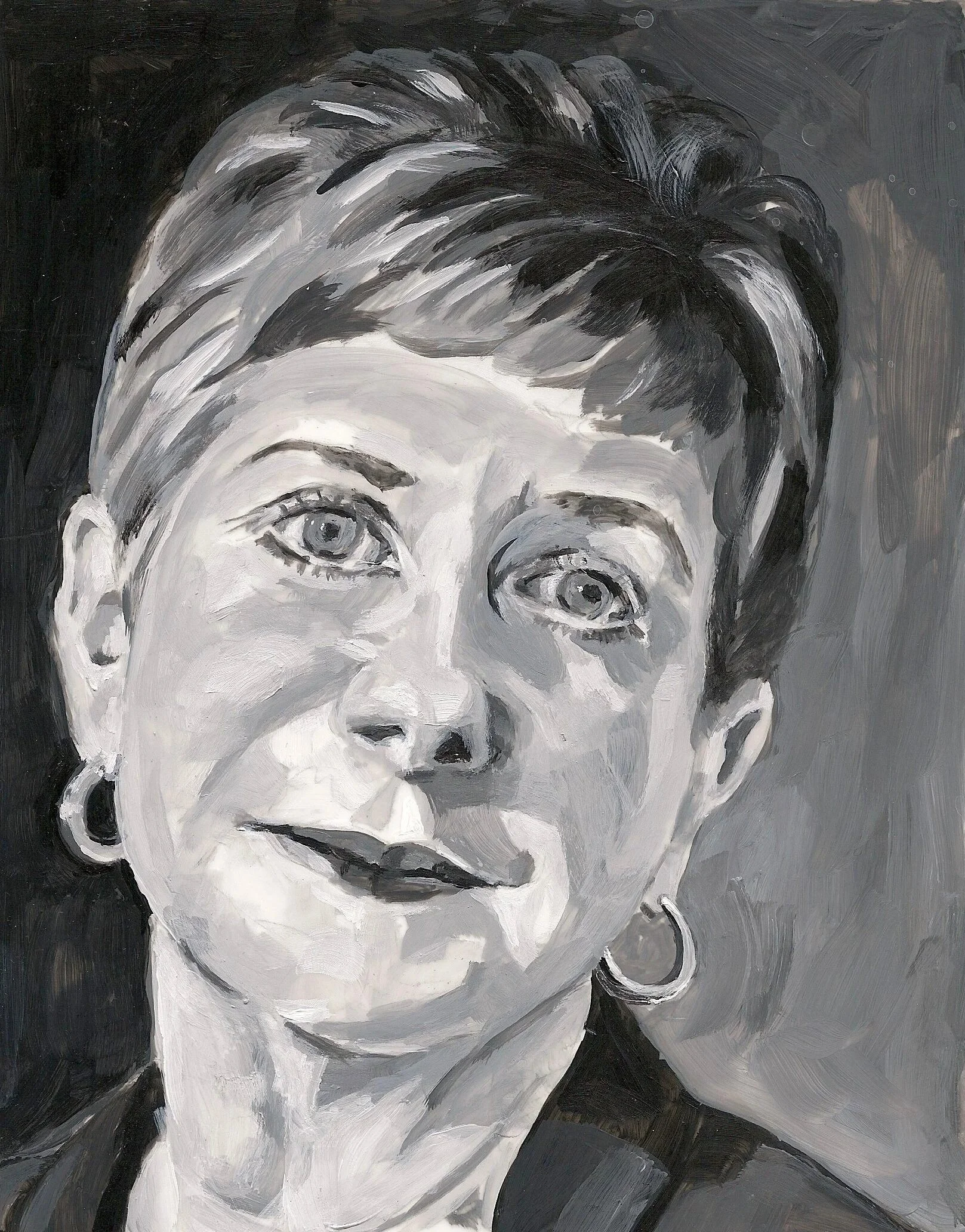 "Gail Stephens" (City of Winnipeg Organization and Business Leader),  acrylic on mylar on wood panel, 5.5 x 7 inches