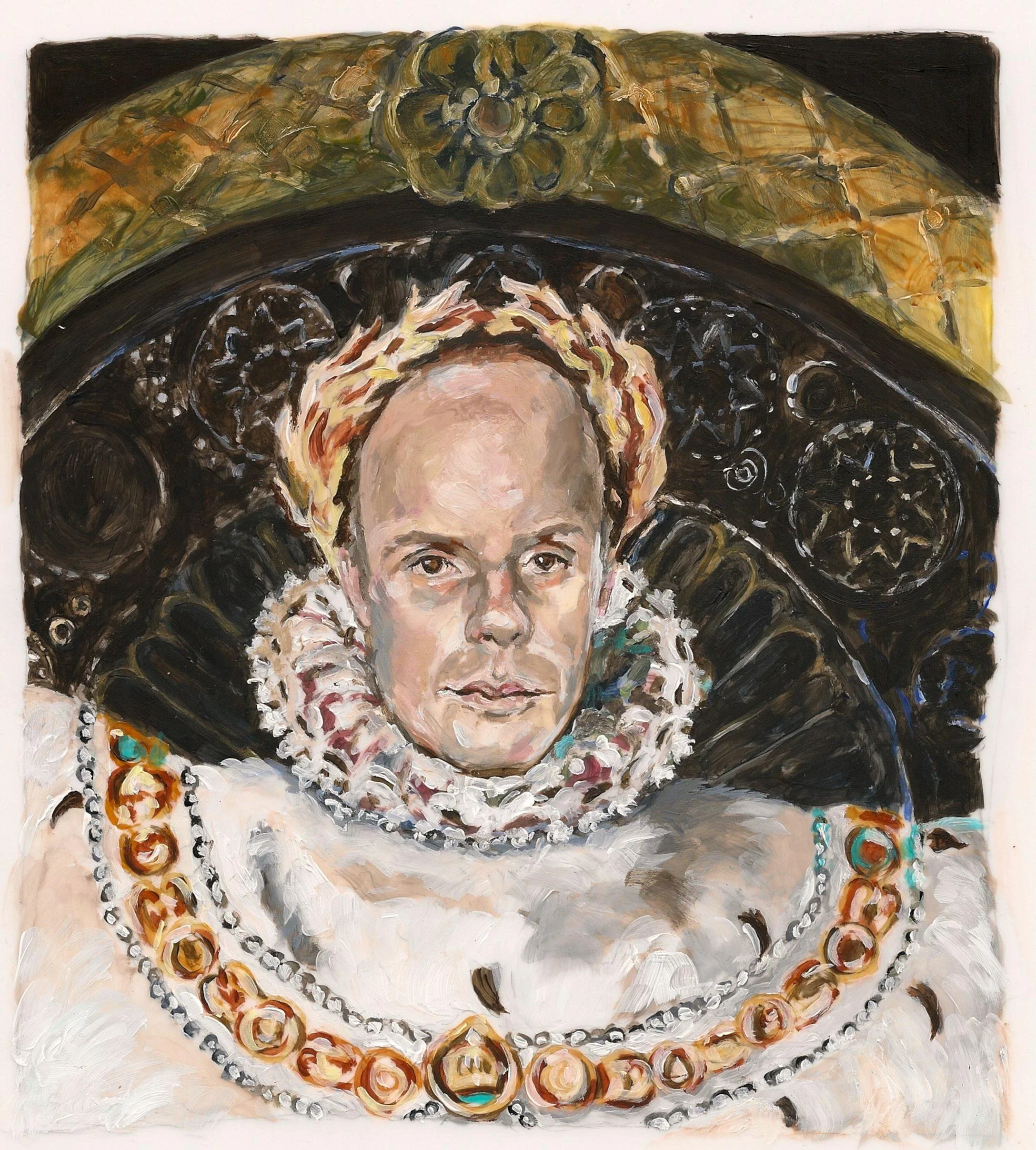 "Hans Ulrich Obrist as Napolean After Ingres", 2011, acrylic on mylar, 11 x 8.5 inches