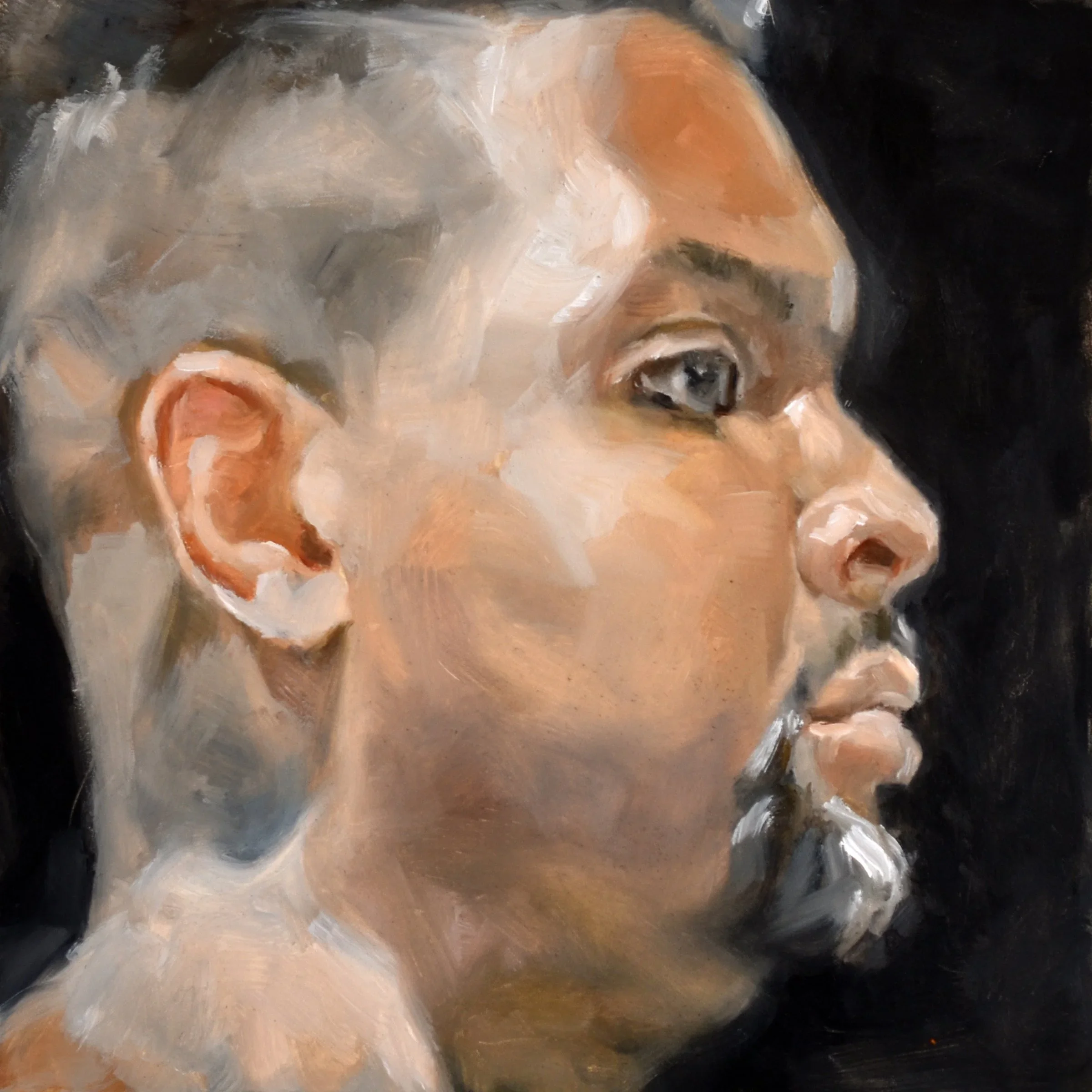 "Heavy times, man. Heavy times.", oil on panel, 8 x 8 inches