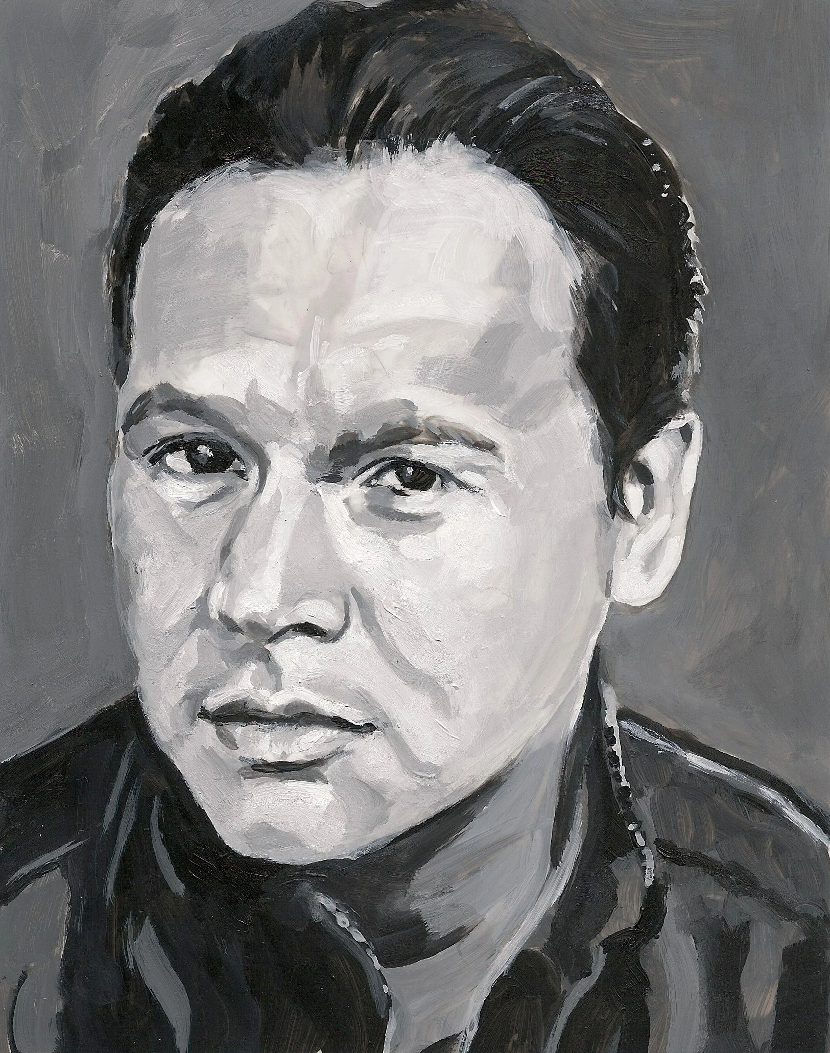  Adam Beech , acrylic on mylar on wood panel, 5.5 x 7 inches