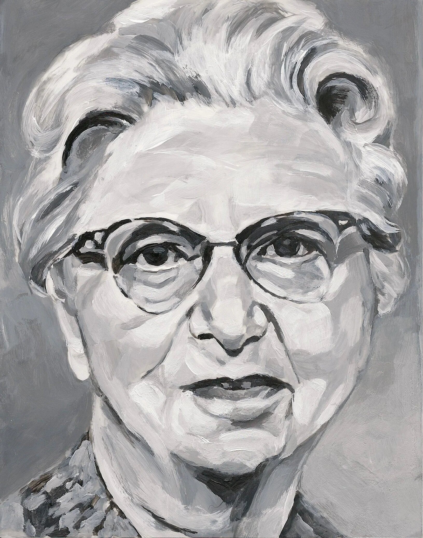 "Evelyn Luella Moore Ames" (Home Economist),  acrylic on mylar on wood panel, 5.5 x 7 inches
