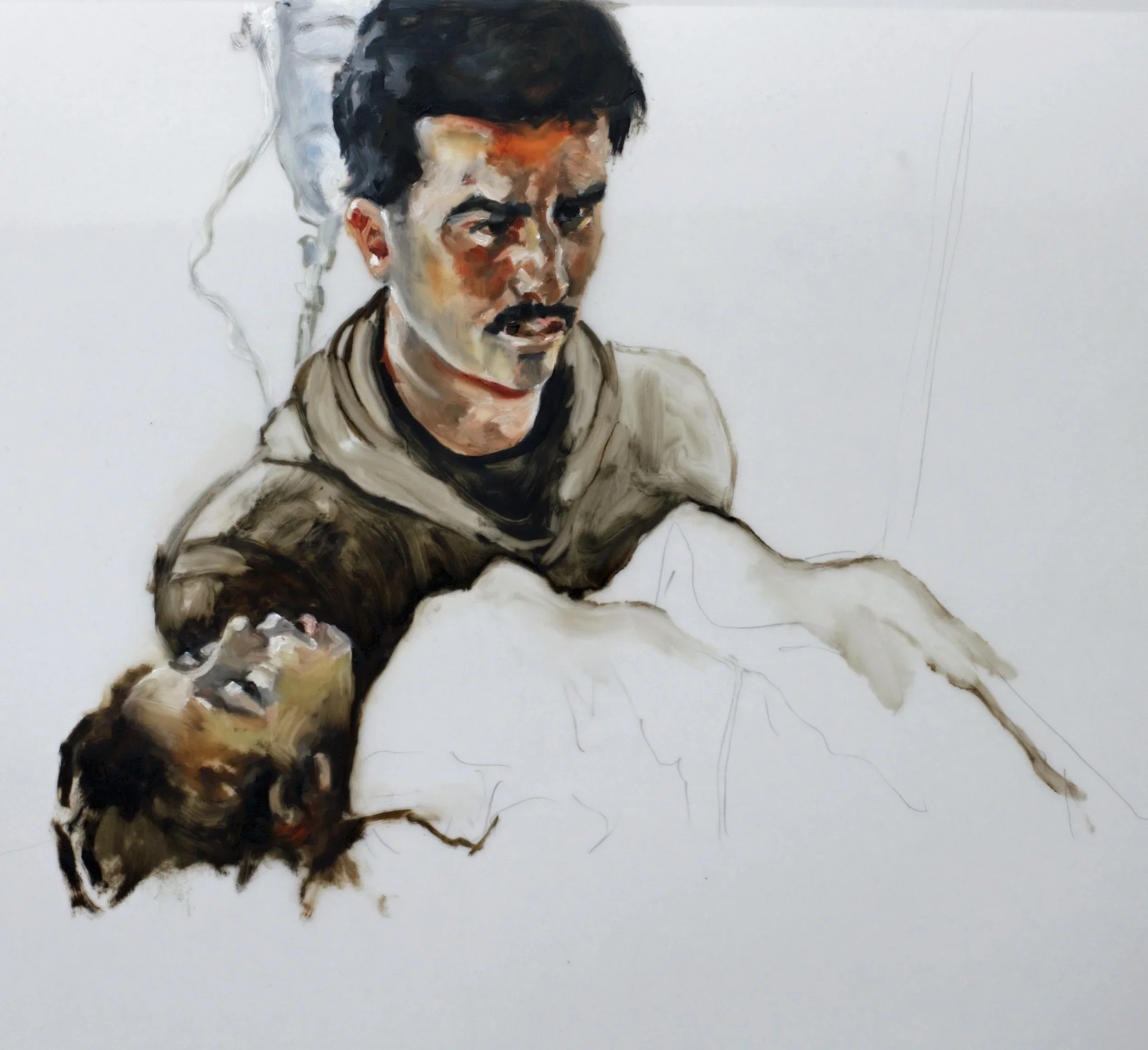 "Syria, Yemen, Sudan", oil on mylar, 24 x 22 inches