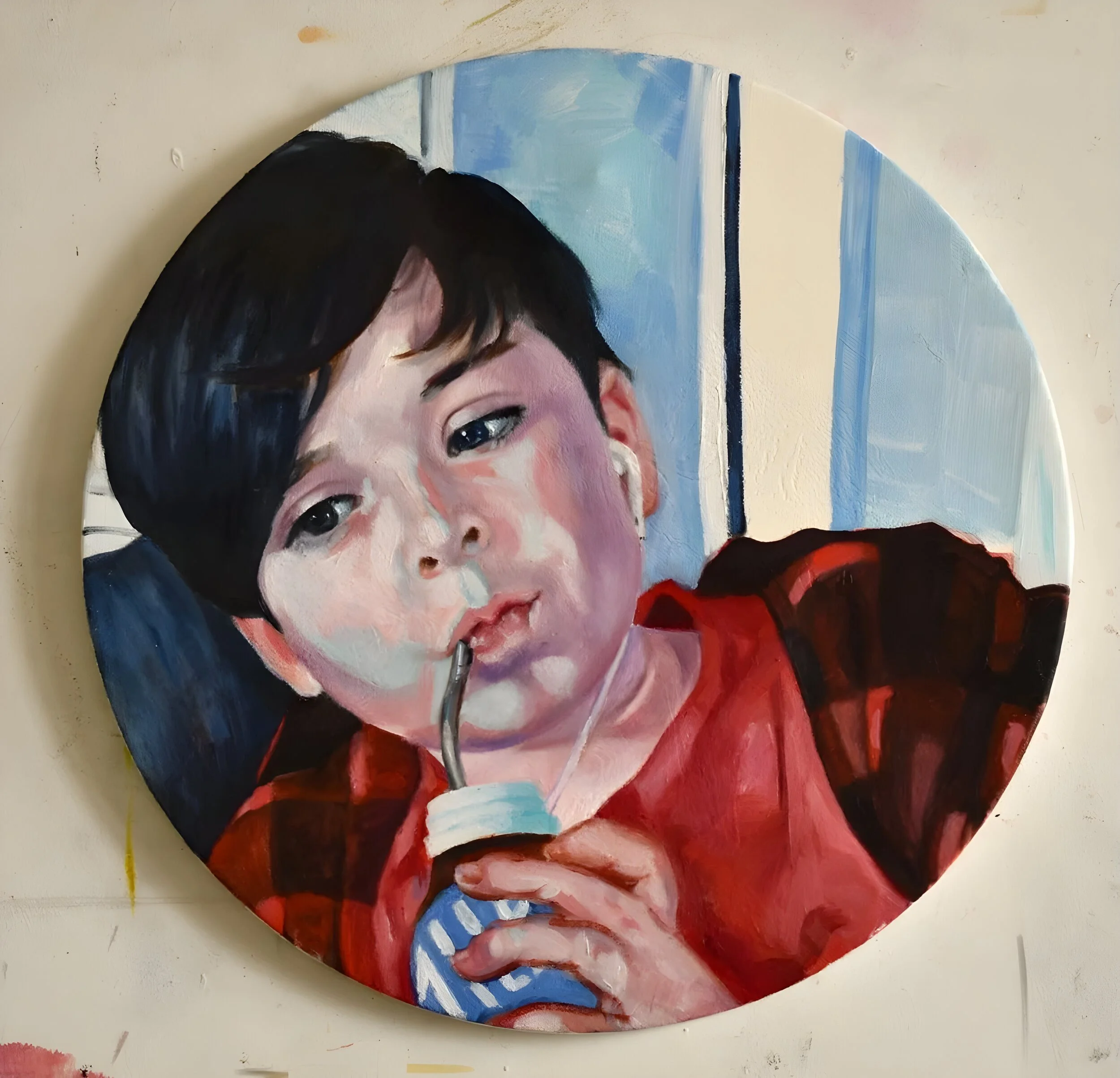 "Chocolate Milk", oil on panel, 12 inches diameter