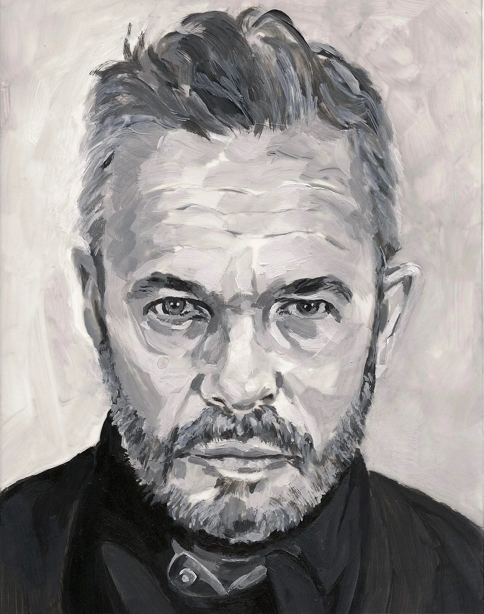 "Tyler Brule" (Journalist, Founder, Wallpaper and Monocle Magazines), acrylic on mylar on wood panel 5.5 x 7 inches