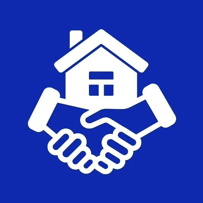 Icon of two hands shaking with a house above them, representing home assistance or real estate services.