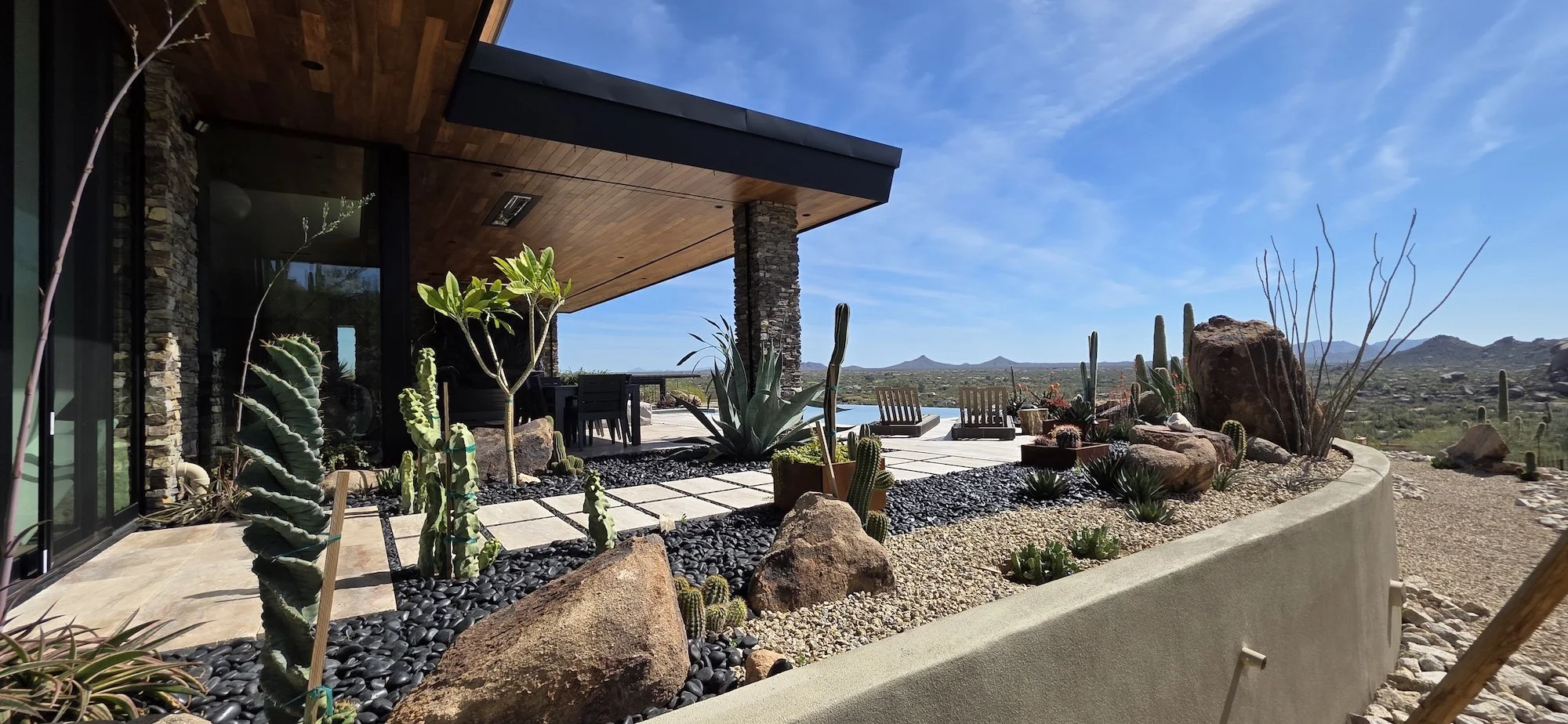 Spa deck overlooking mountain ridges capturing serene outdoor living in Carefree, AZ