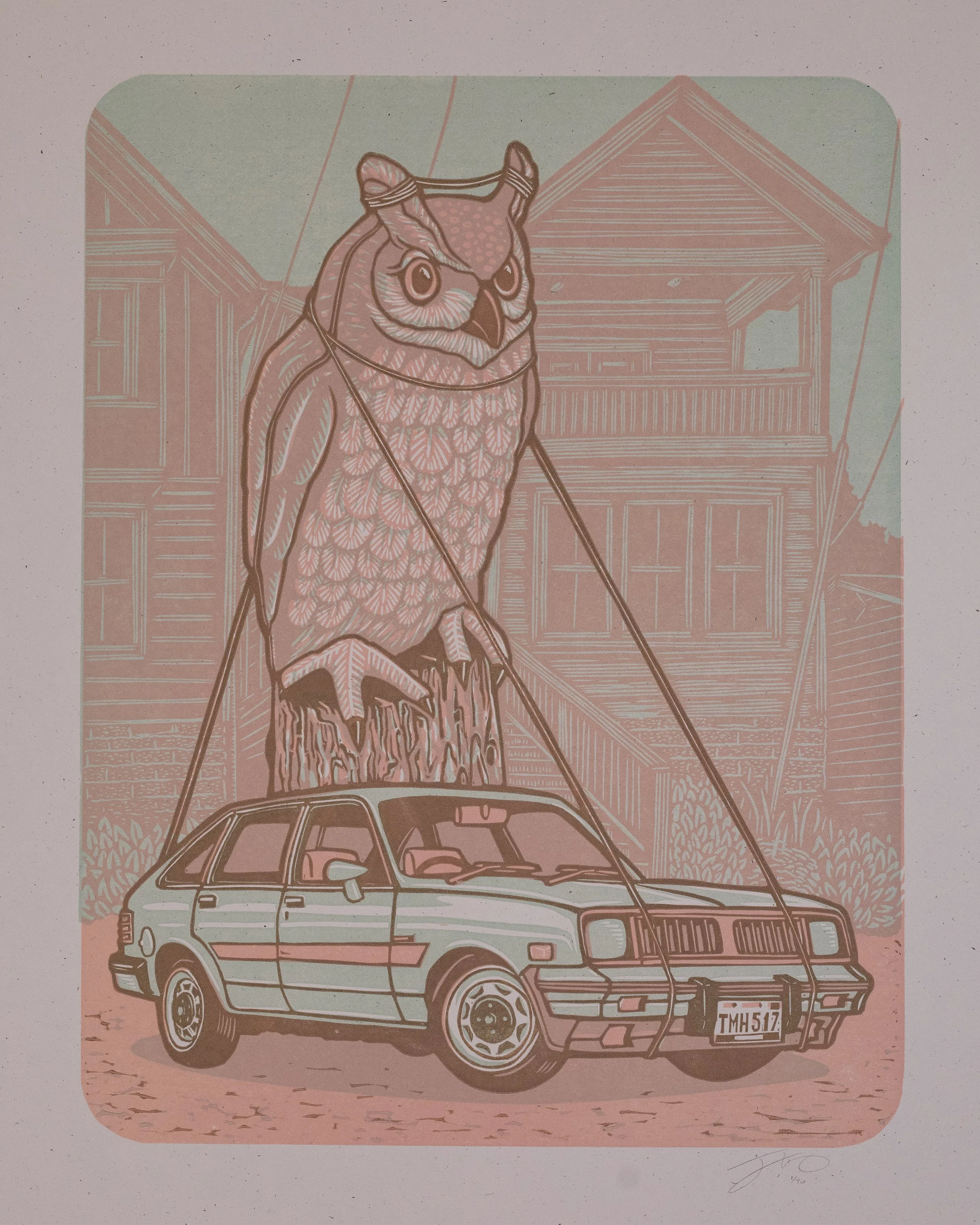 Lawn Owl // Handmade Relief Print