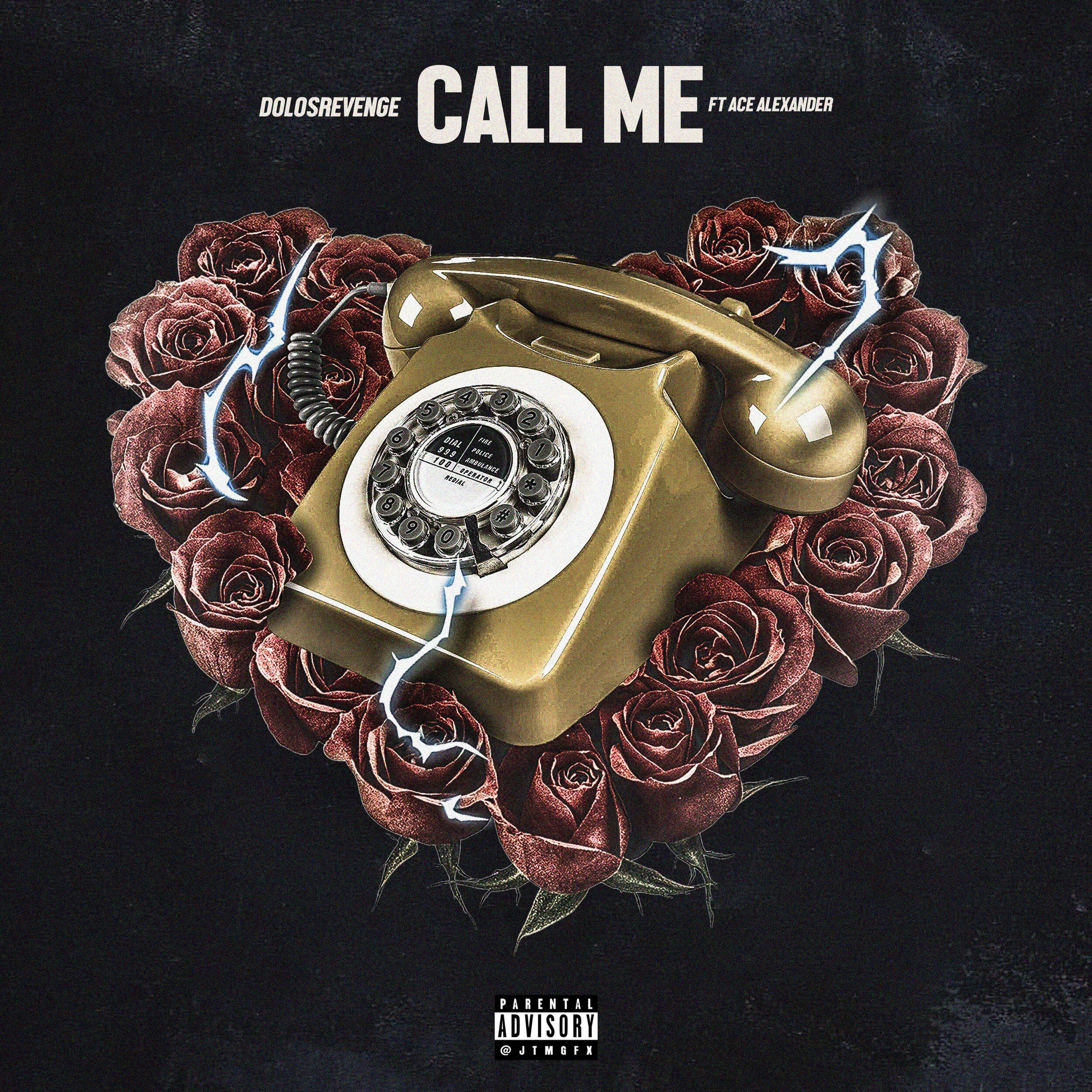 Album cover featuring a vintage rotary phone surrounded by red roses, with lightning bolts and the text 'DOELORENECE CALL ME ft Ace Alexander' and parental advisory label.