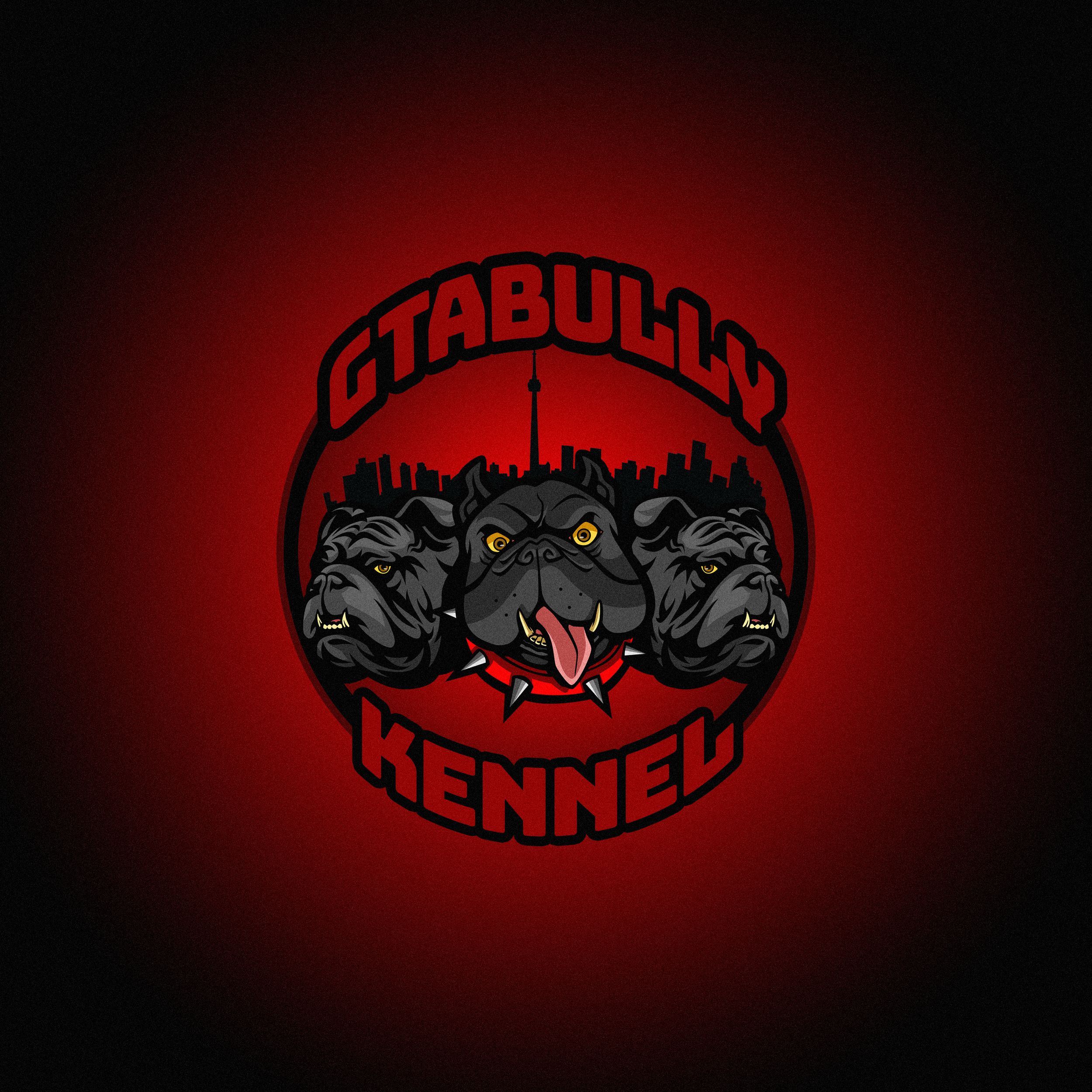 A circular logo with a black and red color scheme, featuring three snarling dog faces, with 'STABULLY KENNEL' written in bold letters around the upper and lower parts of the circle.