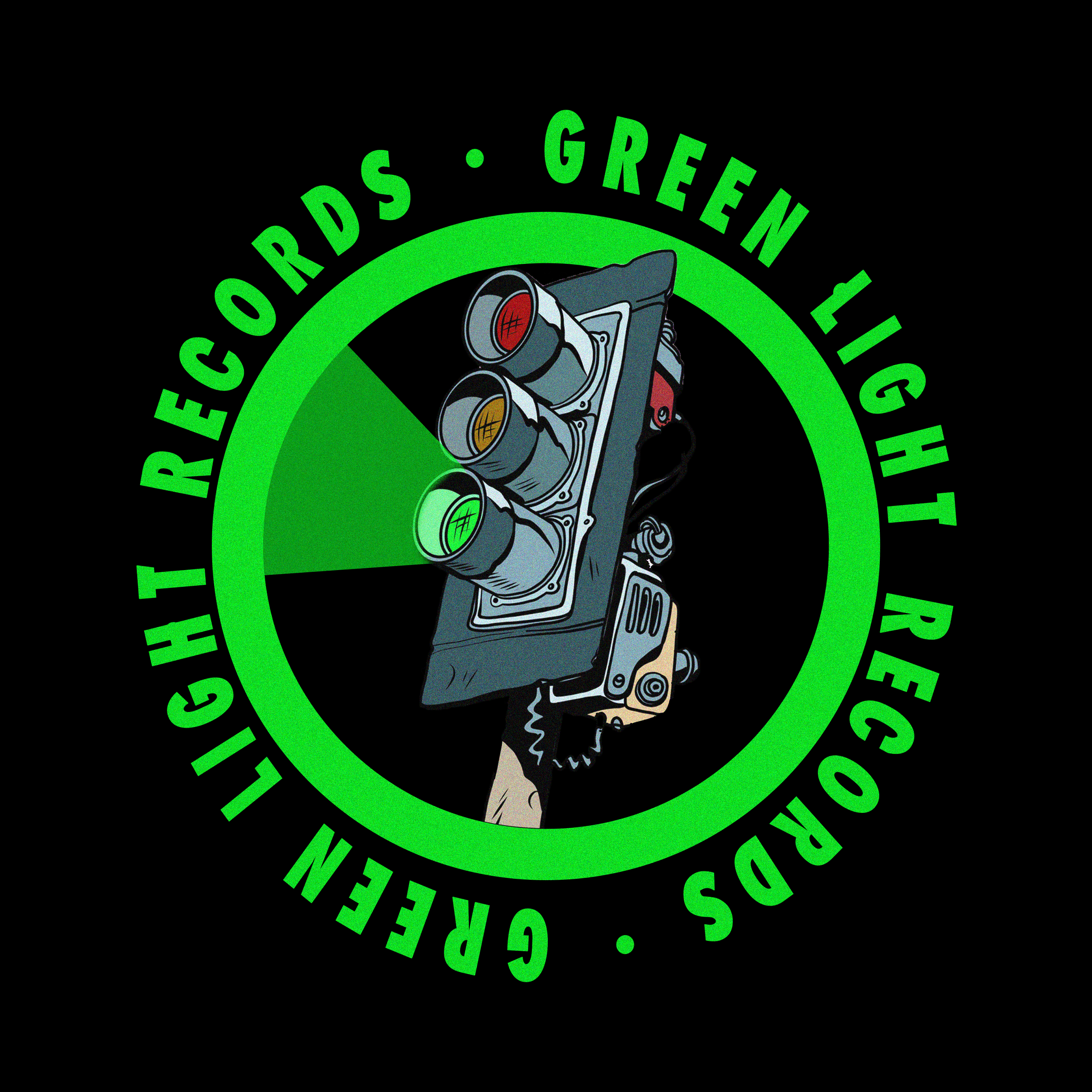 A digital illustration of a traffic light with three lights (red, yellow, green). The green light is illuminated. The traffic light is surrounded by green circular text that reads "Green Light REC Orders" and "Light REC." The background is black.