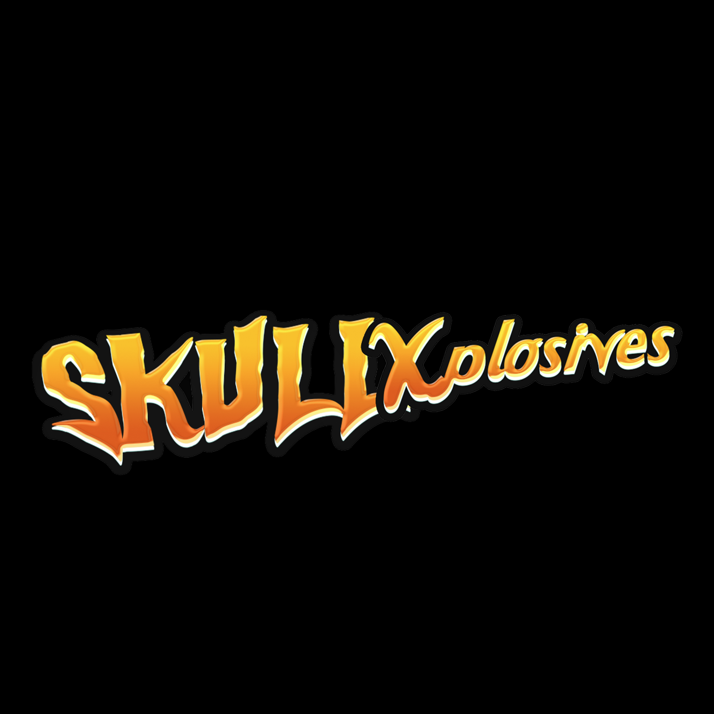 Graphic text design with the words 'Skull Xoloses' in orange and yellow stylized letters with a black outline.