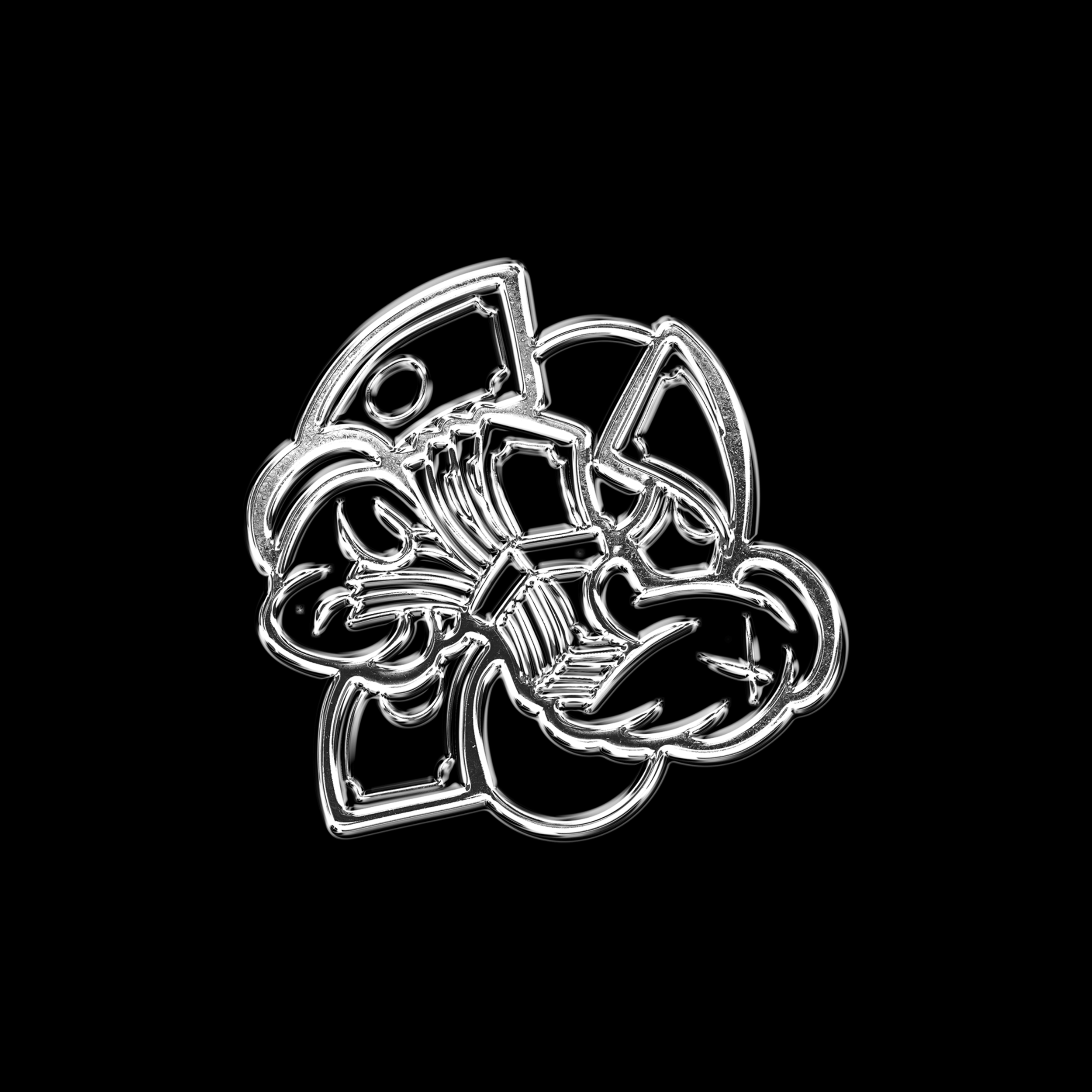 Silver wire outline of a rose on a black background.