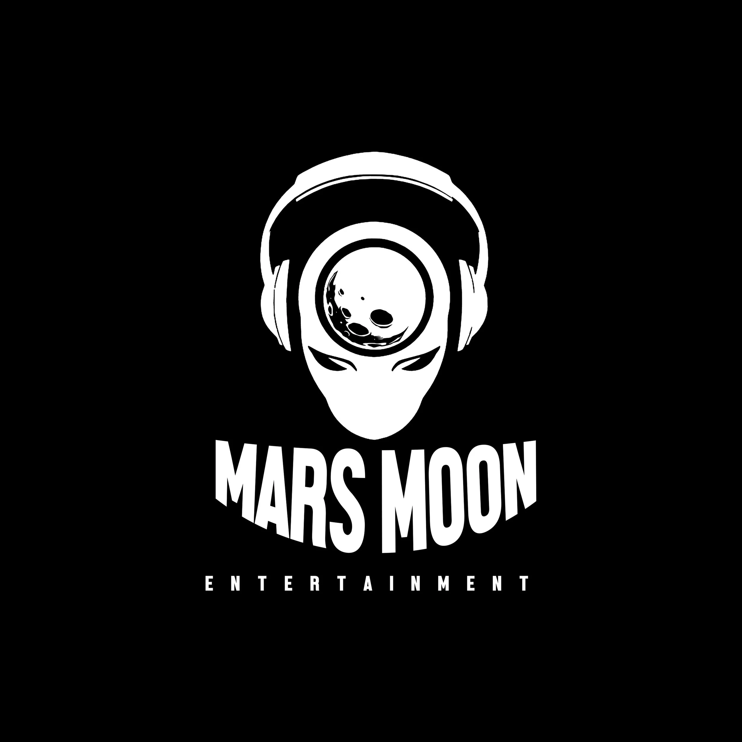 Logo featuring an alien face with an astronaut helmet and the moon reflected in the helmet's visor. The text 'MARS MOON' is below the face, with 'ENTERTAINMENT' underneath.