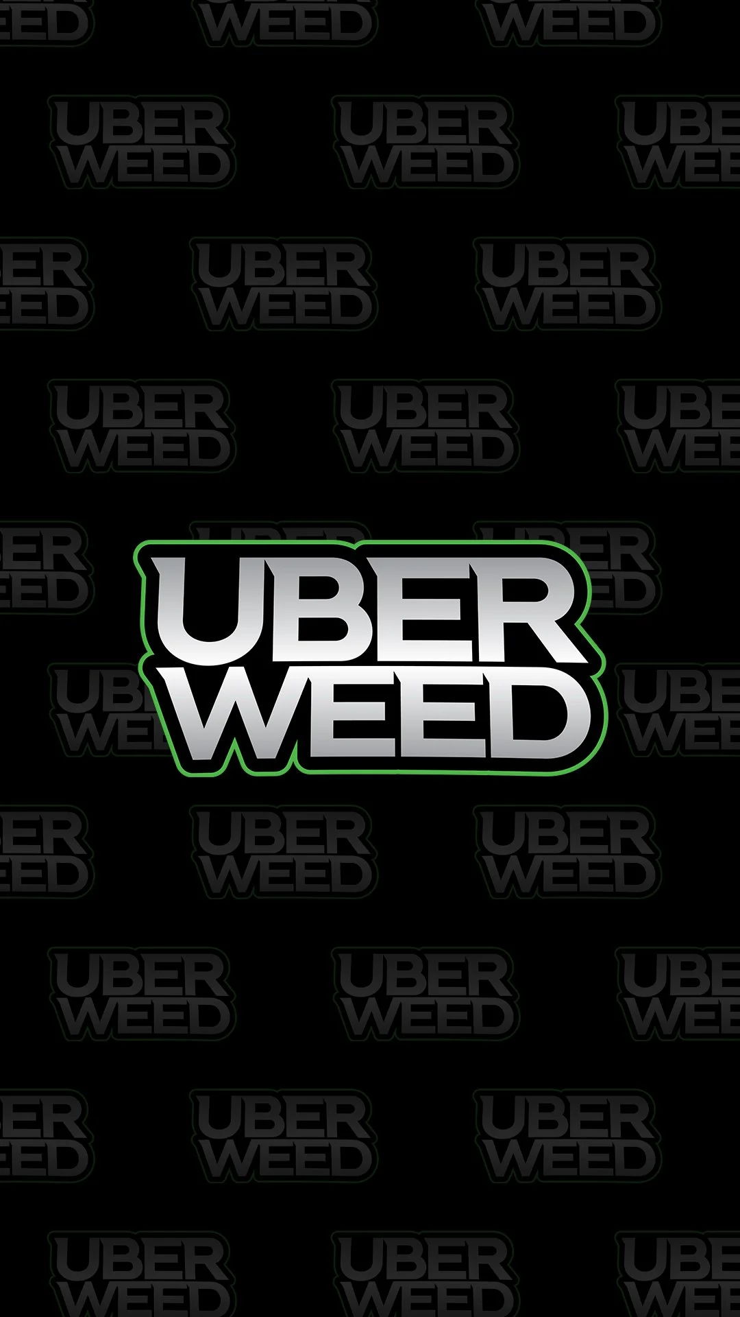 A black background with a repeating pattern of the words "UBER WEED" in gray, and a central logo with "UBER WEED" in white with a green outline.