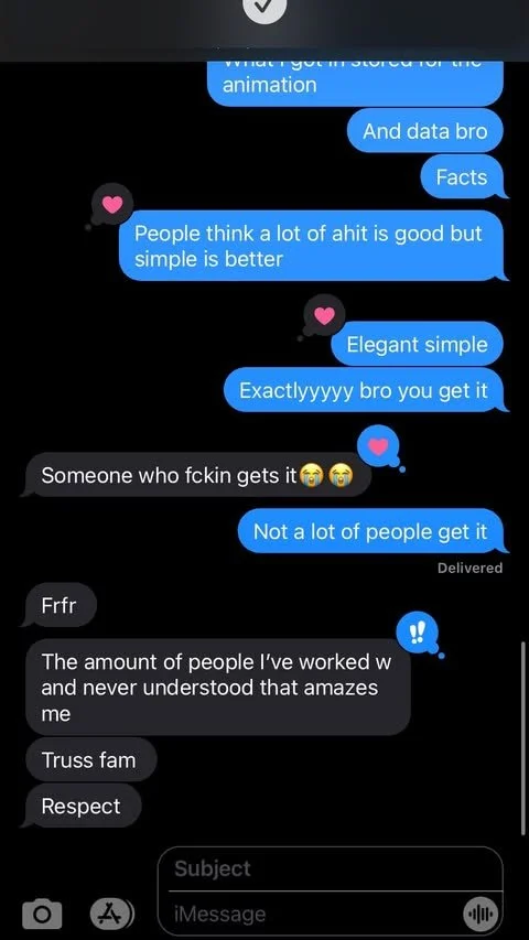 A screenshot of a text message conversation discussing understanding, simplicity, and respect.