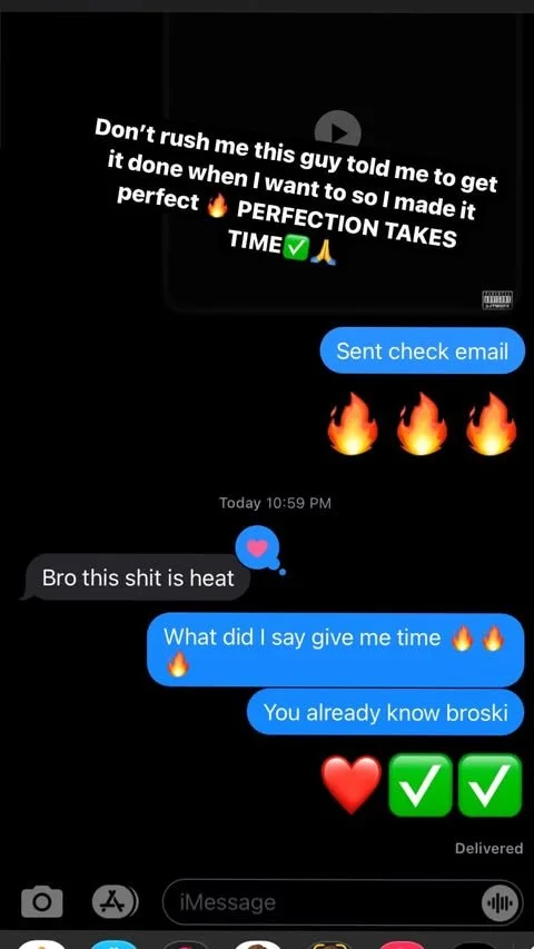 Screenshot of a text message conversation featuring motivational quotes and emojis like fire, check mark, prayer hands, and hearts. The conversation includes messages about giving time, speed, and motivation.