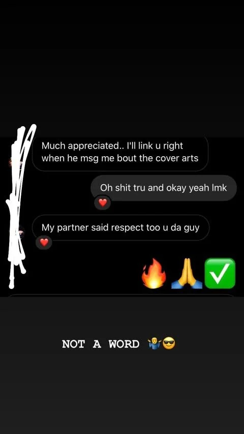 A screenshot of a text message conversation discussing respect and appreciation, with emojis including a fire, praying hands, a check mark, a person raising hand, and a person with sunglasses.