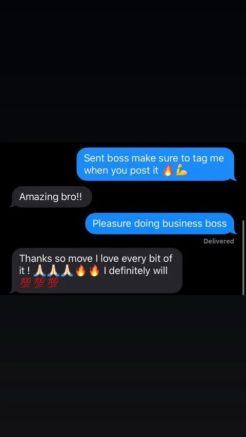 Text message conversation about a work-related post and positive feedback.