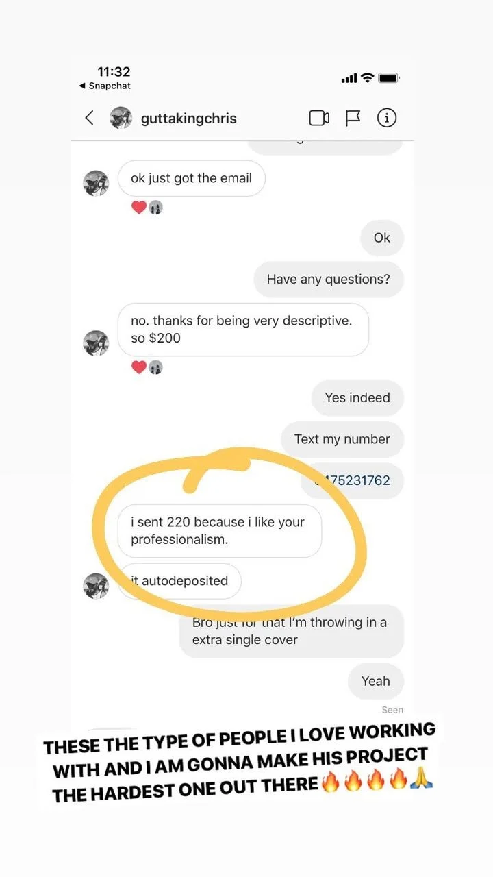 Screenshot of a text conversation on Snapchat where one person discusses sending an email and mentions liking someone's professionalism, with a caption expressing admiration for hardworking people.