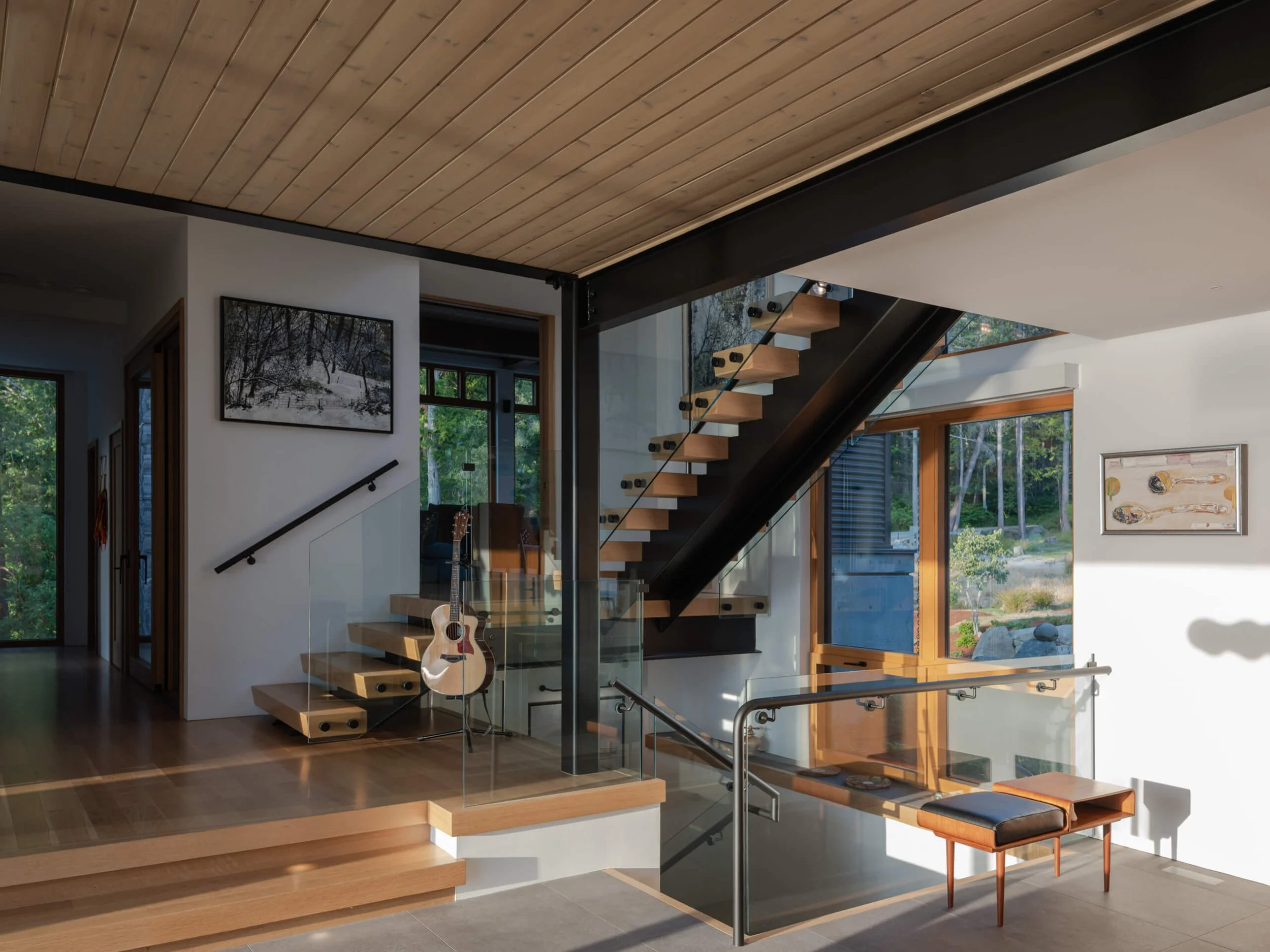 salt-spring-island-residence-entry-hall-stair-and-art-wall-architectural-photographer-matt-anthony.jpg