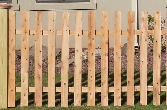 Select Series W500 wood picket fence with spaced vertical boards for classic curb appeal in Pequannock, NJ