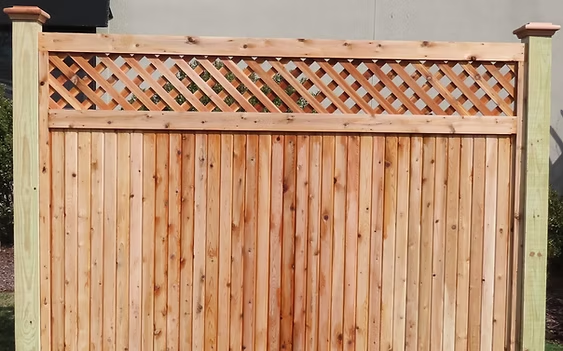 Select Series W301 wood fence with lattice top accent and natural cedar boards in Essex County, NJ