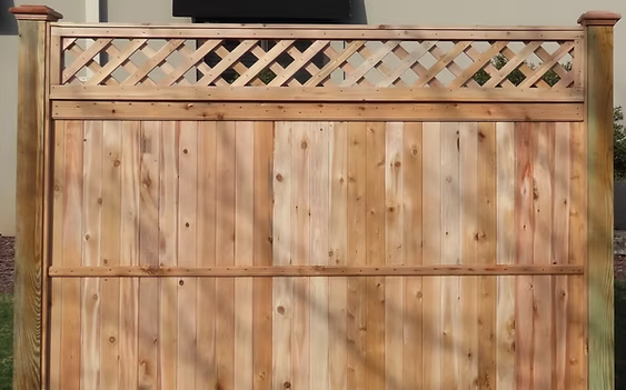 Select Series W302 wood fence with diagonal lattice detail and solid privacy design in Morris County, NJ