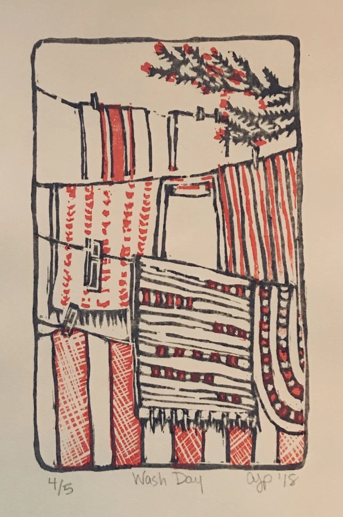 Wash Day. Mokuhanga print. 6.5 x 8.5 inches. Two color variations available. 