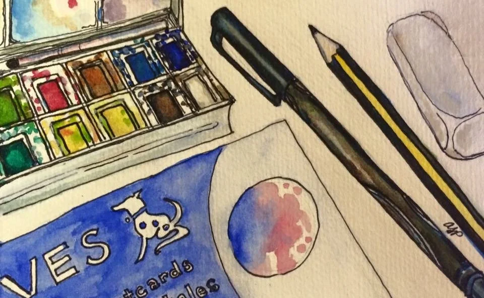 The Artist's Toolkit. Watercolor on paper. 4 x 6 inches. NFS. 