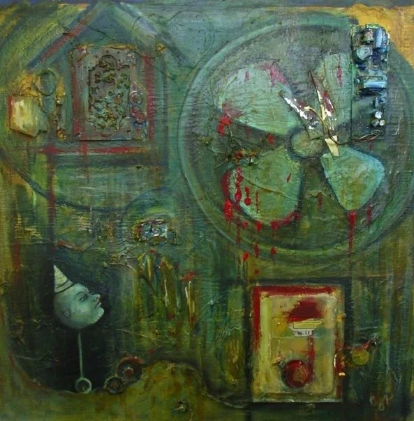 The Guide. Mixed media and acrylic on board. 24 x 24 inches. Original available. 