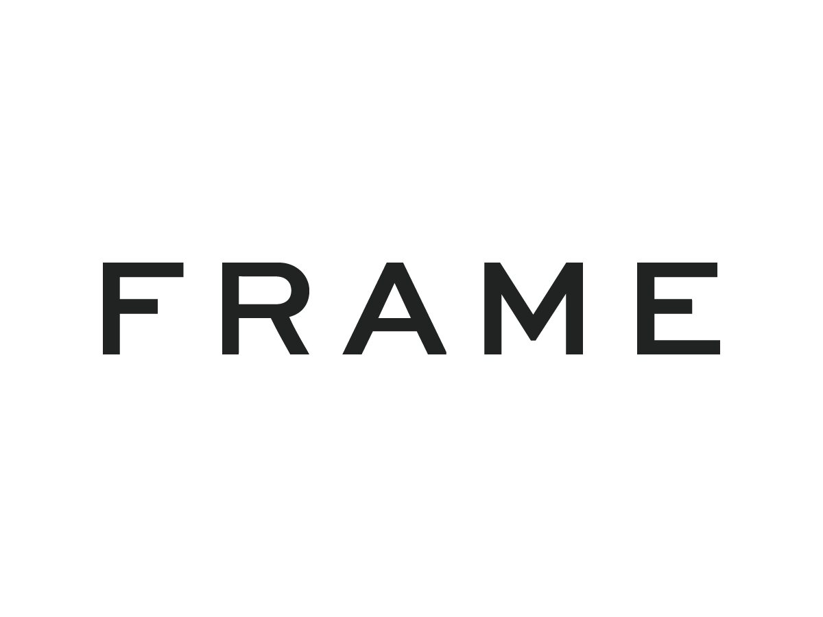 Black background with the word 'FRAME' in bold, black letters.