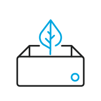 Line drawing of a plant in a rectangular container with a small circle on the right side.