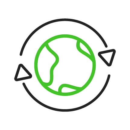 Icon of the Earth with surrounding arrows, representing global or environmental concepts.