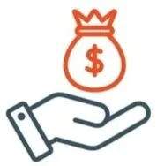 Hand holding a small bag of money with a dollar sign on it