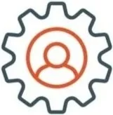 Gearwheel with a person icon in the center, symbolizing settings or user management