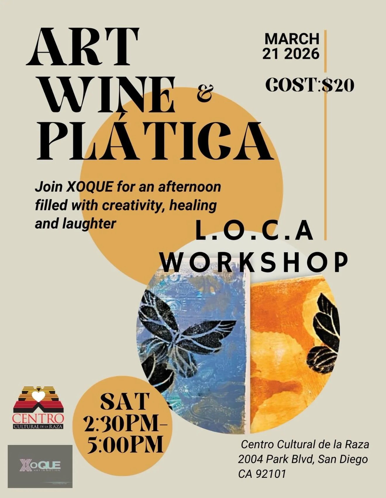 Art, Wine &amp; Pl&aacute;tica with XoQUE

Join us for Art, Wine &amp; Pl&aacute;tica with XoQUE, a creative and healing workshop centered on printmaking, storytelling, and community connection.

🎟 Tickets are $20 in support of our fundraising effor