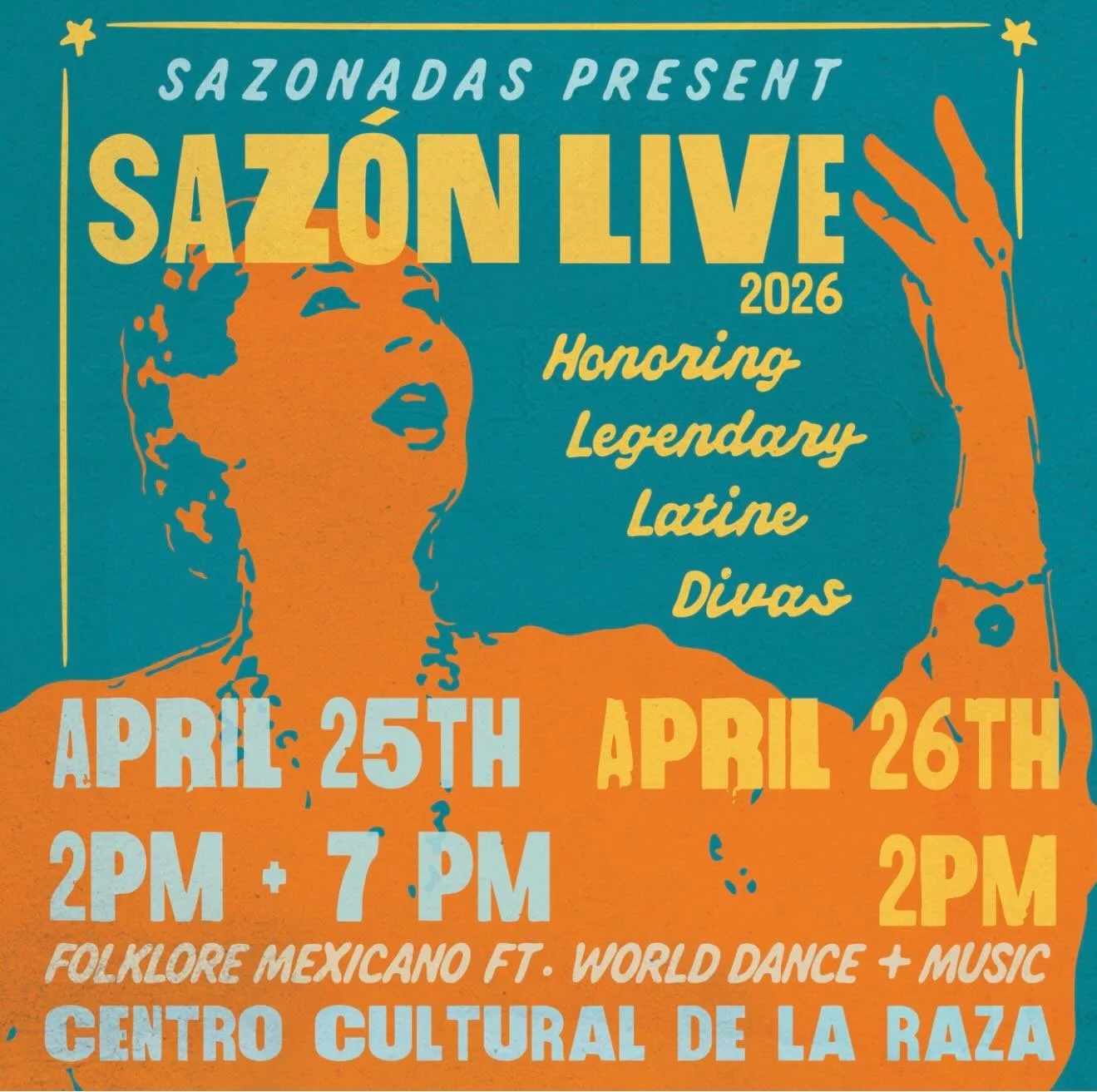 Saz&oacute;n Live III! ✨
A cultural convergence of dance, music, and multimedia arts.

Presented by Mexican folkloric dance ensemble Sazonadas, this vibrant showcase honors Legendary Latine Divas and features dances from the Huasteca region, Sinaloa,