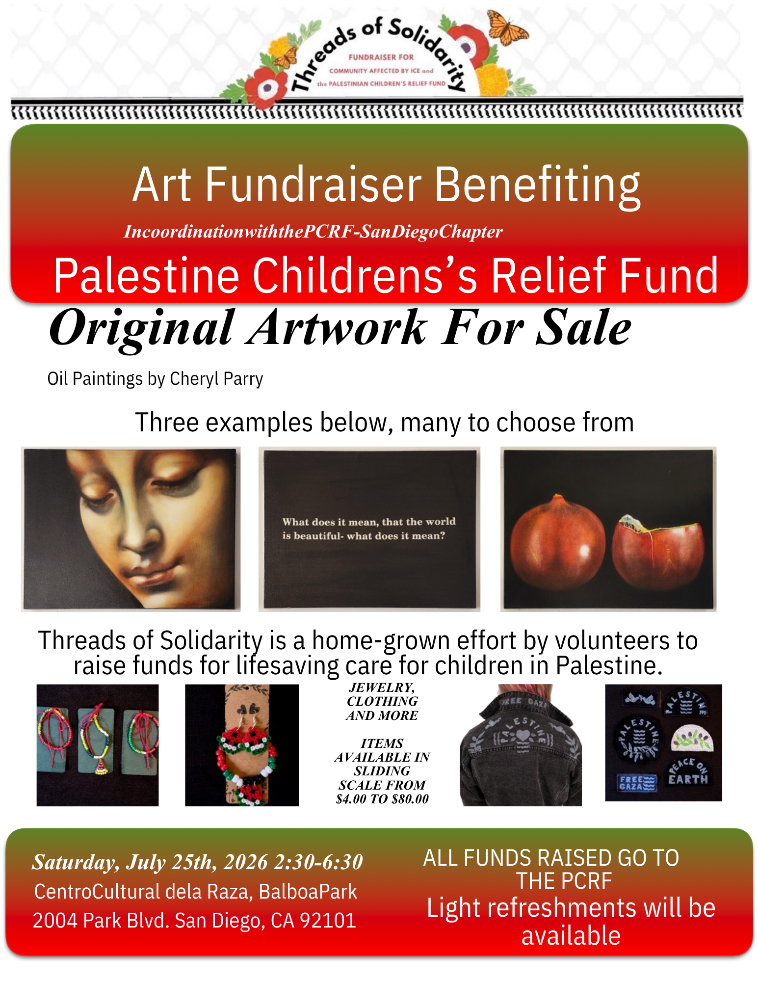 Palestine Children’s Relief Fund (PCRF) Art Fundraiser.