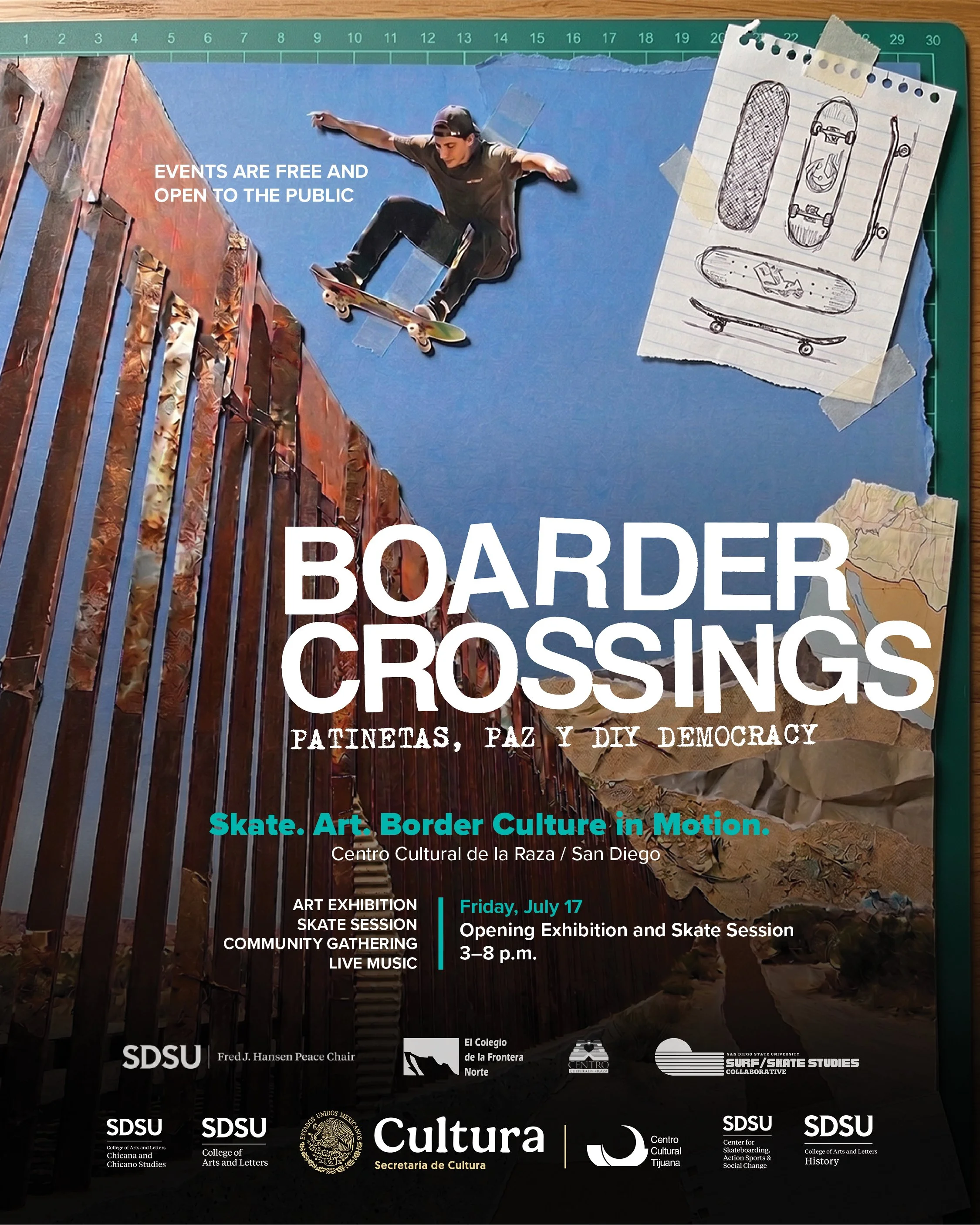 Boarder Crossings: patinetas, paz y diy democracy Opening Exhibition