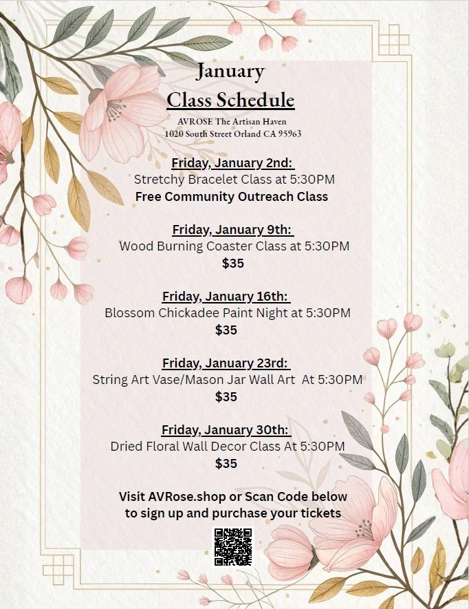 AVRose The Artisan Haven January Schedule