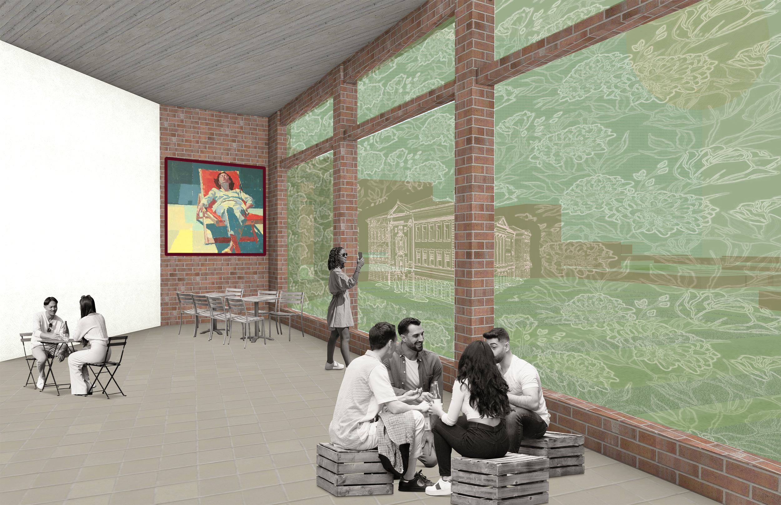 Engravings of lost buildings from Denver's past and current historical landmarks appear in the windows at the ends of the cantilevers. The decorations serve as a homage to the passage of time. They are a physical reminder of the city's changes.