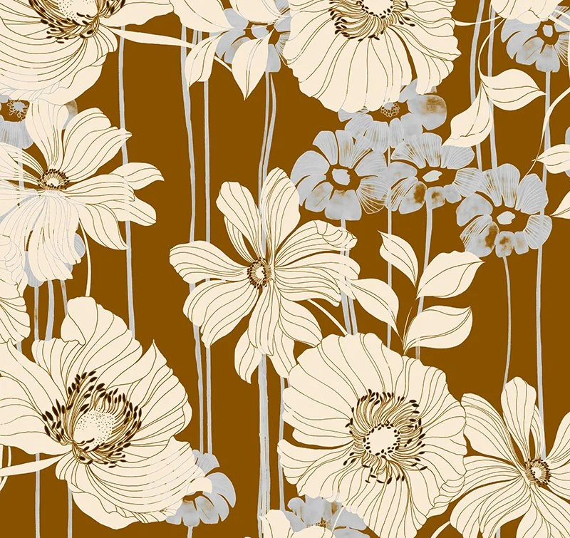Floral pattern blending watercolor textures with digital linework.