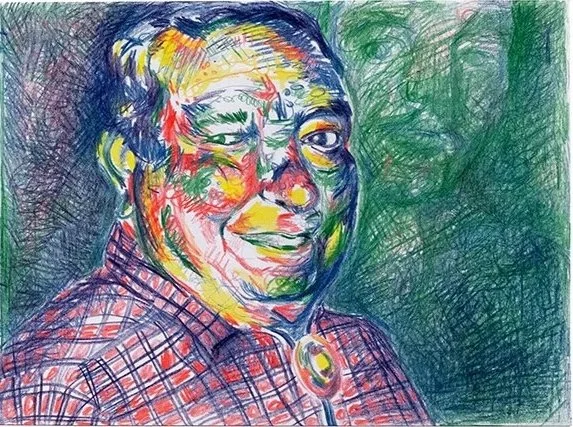 My grandfather on my fourth birthday in 1990, Wax crayons on paper, 21 x 30 cm 2019.