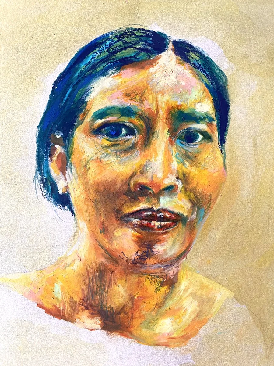 Wayan, wax pastels on paper, 42 × 29.7 cm, 2022.
