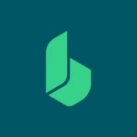 Abstract logo with a green and teal geometric design.