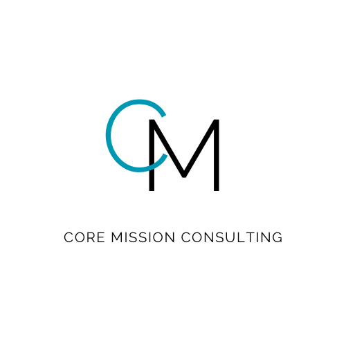 Logo for Core Mission Consulting featuring a large blue letter C and the company name below.