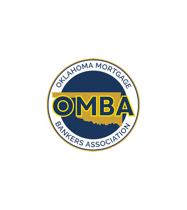 OMBA logo with a circular blue background, California outline, and yellow text reading Oklahoma Mortgage Bankers Association.
