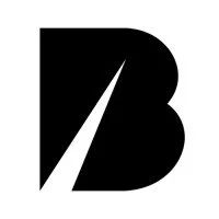 Black stylized letter B with a diagonal slash through it