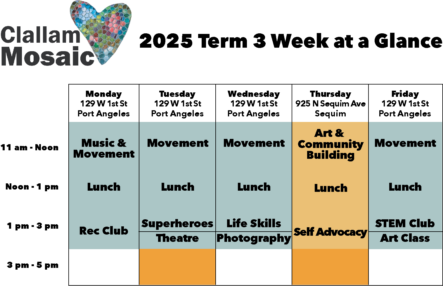 Clallam Mosaic 2025 Term 3 Week at a Glance